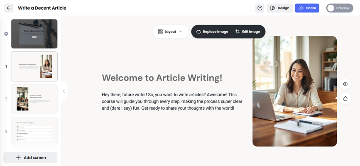 Editing a course in Coassemble